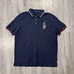 Polo Ralph Lauren Men's XL White Polo Shirt American Flag Big Pony Design